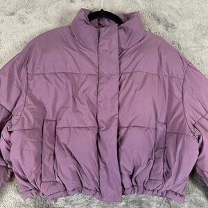 Oysho Womens Quilted Crop Coat Puffer Jacket Outerwear, Lilac Matte, Medium